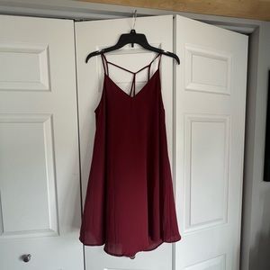 Maroon flowy dress with an open back